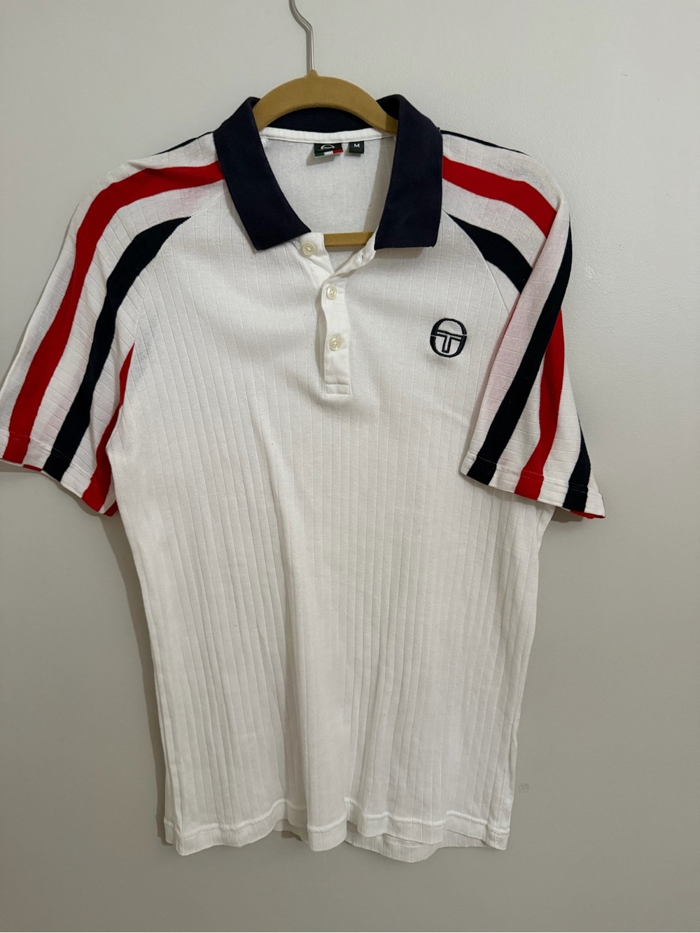 Sergio Tacchini White Polo with Navy Collar and Red & Navy Shoulder Stripes